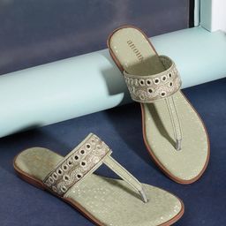 Anouk Sea Green Embellished Open Toe Flats-picture-44