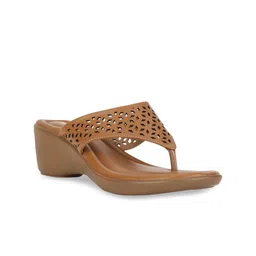 Bata Tan Wedge Pumps with Laser Cuts-picture-15