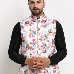 Benstoke Men Multi-Coloured Printed Woven Nehru Jacket-picture-30
