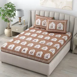 LIVING ROOTS Brown & White Floral 160 TC King Bedsheet with 2 Pillow Covers-image-21