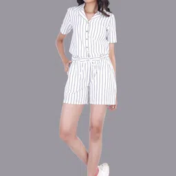 RENTIYO Women White Striped Shorts-picture-37