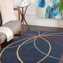 Safiya Carpet Navy Blue Geometric Hand-Tufted Woollen Carpets-picture-25