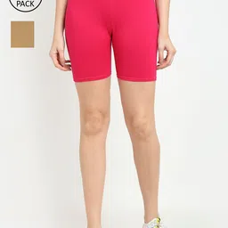 GRACIT Women Pack of 2 Pink & Beige Biker Shorts-picture-39