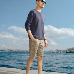 The Indian Garage Co Men Khaki Printed Slim Fit Shorts-picture-11