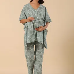 Ikk Kudi by Seerat Floral Printed Pure Cotton Maternity Kaftan Kurti With Trousers-picture-39