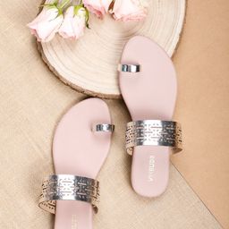 Vishudh Women Silver Toned Laser Cuts One Toe Flats-picture-47