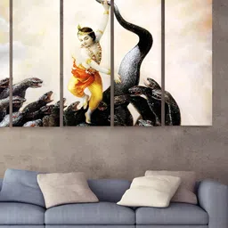 Casperme Black & Yellow 5 Pieces Krishna Wooden Painting Wall Arts-image-54
