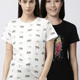 Kryptic Women Pack Of 2 Printed Pure Cotton Lounge T-Shirts-picture-31