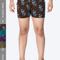 IndiWeaves Girls Pack Of 4 Floral Printed Mid Rise Knitted Cotton Regular Shorts-image-3