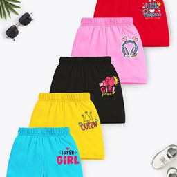 YK X Trampoline Pack Of 5 Girls Graphic Printed Mid-Rise Cotton Shorts-picture-12