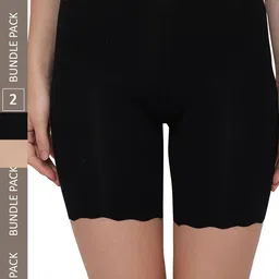 PLUMBURY Women Pack Of 2 Low-Rise Slim Fit Cycling Shorts-image-38