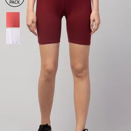 Apraa & Parma Women Maroon Slim Fit Cycling Sports Shorts Pack Of 3-picture-15