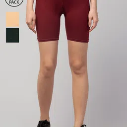 Apraa & Parma Women Pack of 3 Maroon Slim Fit Cycling Sports Shorts-picture-34