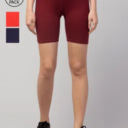 Apraa & Parma Pack Of 3 Women Slim Fit Cycling Sports Shorts-picture-25