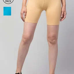 Apraa & Parma Pack Of 2 Women Slim Fit Cotton Cycling Sports Shorts-picture-14