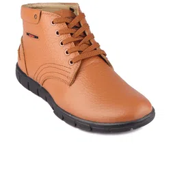 Red Chief Men Tan Brown Solid Leather Mid-Top Flat Boots-picture-16