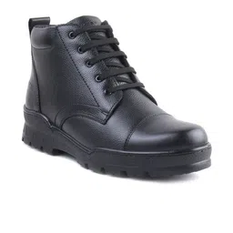 XHUGOY Men Black Leather Flat Boots-image-7