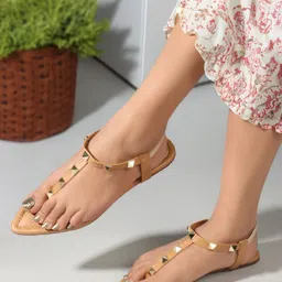 DressBerry Beige Embellished Open Toe Flats-image-31