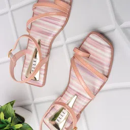 ELLE Striped Strappy One Toe Flats-picture-32