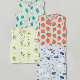 The Boo Boo Club Infants Pack Of 4 Printed Sustainable Organic Cotton Muslin Jhabla Vests-picture-56