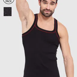 SPORTO Men Pack Of 2 Black Solid Pure Cotton Innerwear Gym Vests-picture-26