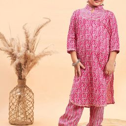 Stylo Bug Girls Ethnic Motifs Printed Regular Pure Cotton Kurta With Trousers-picture-29