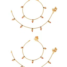 AanyaCentric Set Of 4 Gold-Plated & Pearl Gold Toned Anklet-image-34