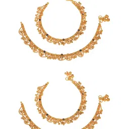 AanyaCentric Set Of 2 Gold-Plated & Gold-Toned Beaded Anklets-picture-20