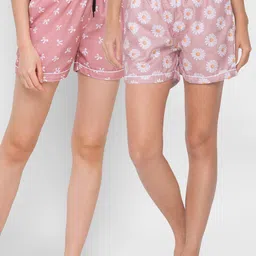 FashionRack Pack of 2 Women Pink & White Printed Lounge Shorts image 1