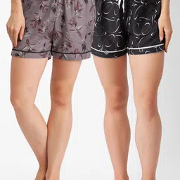 FashionRack Women Brown & Black Pack of 2 Printed Lounge Shorts-picture-39