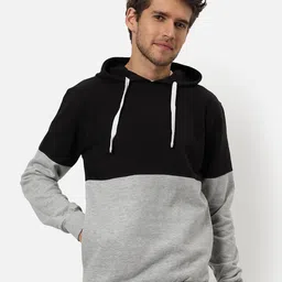 Campus Sutra Men Grey & Black Colourblocked Hooded Sweatshirt image 1
