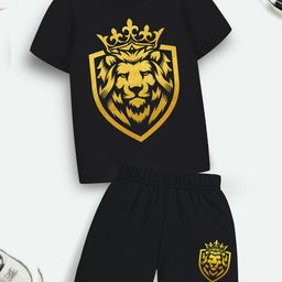 YK X Trampoline Kids Printed Round Neck T-shirt with Shorts-picture-26