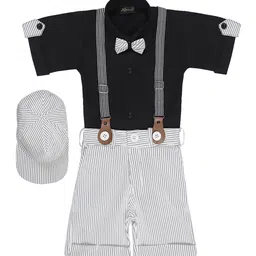 Aj DEZInES Boys Printed Cotton Shirt Bow Shorts With Cap Suspenders Clothing Set-picture-35