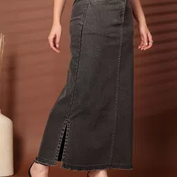 plusS Women Denim A-Line Maxi Skirts image 4