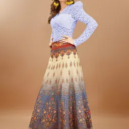 SAPTRANGI Floral Printed Maxi Flared Skirt image 5