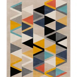 Safiya Carpet Cream & Black Geometric Woollen Carpet image 5
