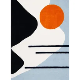 Safiya Carpet Beige & Navy Blue Geometric Woollen Carpet image 2