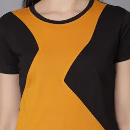 THE EG STORE Women Black & Mustard Yellow Colourblocked T-shirt image 3