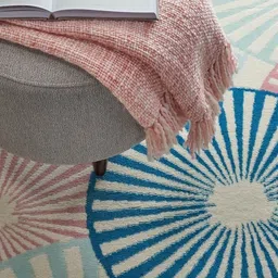 Safiya Carpet Blue & Beige Floral Printed Hand Tufted Woollen Carpet image 2