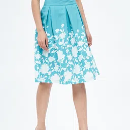 Harpa Aqua Blue Printed Pleated Skirts image 3