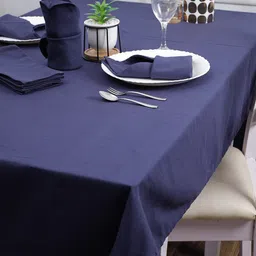 Soumya Navy Blue Set Of 7 Embroidered 6 Seater Pure Cotton Table Linen Set image 3