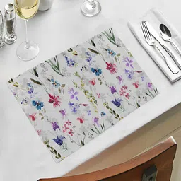 OASIS White & Purple 5 Pieces Printed Cotton Table Mats with Runner image 3