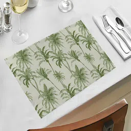 OASIS Green & White 5 Pieces Cotton Printed Table Mats with Runner image 3