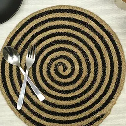 HOMADORN Brown & Black 6 Pieces Cotton Round Reversible Table Placemats image 5