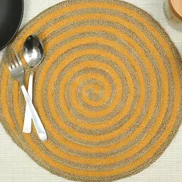HOMADORN Brown & Yellow 6 Pieces Braided Cotton Round Reversible Table Placemats image 3
