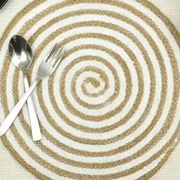 HOMADORN Brown & White 6 Pieces Cotton Round Reversible Table Placemats image 2