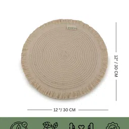 ANWYN Beige 6 Pieces Jute Cotton Round Table Placemats With Organizer image 2