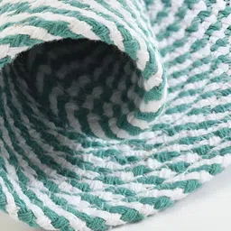 HOMADORN Teal Blue & White 2 Pieces Cotton Round Reversible Table Placemats image 2