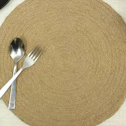 HOMADORN Brown 4 Pieces Braided Cotton Round Reversible Table Placemats image 4