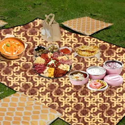 Stylista Brown & Yellow Geometric Rectangle Bed Server Mat with Zipper image 2